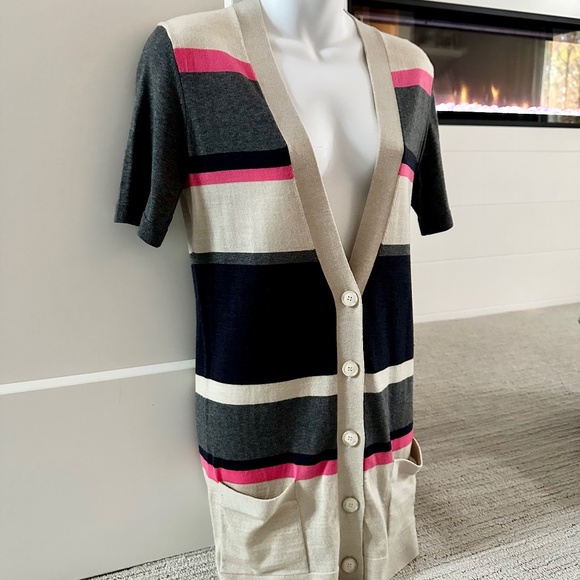 THEORY Unique Striped Button Front Cardigan Sweater Sz M - Picture 2 of 4
